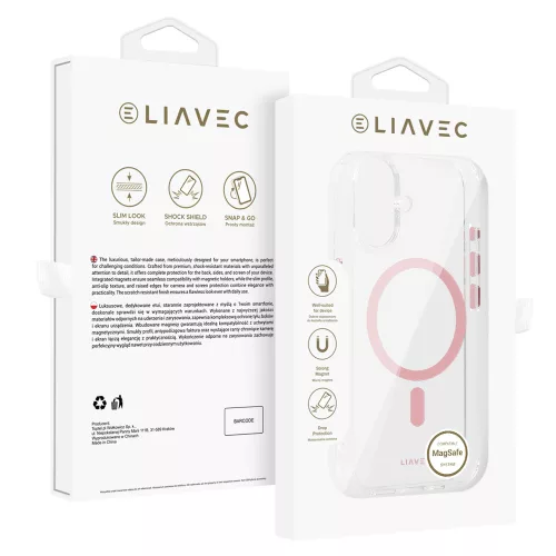 iPhone16 - Hátlap tok MagSafe - átlátszó / pink - Liavec Glossy