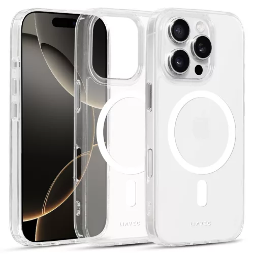 iPhone16 Pro Max  - Hátlap tok MagSafe - átlátszó / fehér - Liavec Glossy