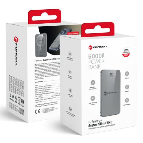 FORCELL F-ENERGY F5K8 Super Slim powerbank MagSafe PD3.0 QC4.0 15W 5000 mAh grey (szürke)