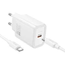   Hálózati töltő - 20W - USB-C + Lightning  - fehér - Hoco