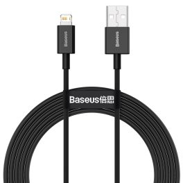   Adatkábel - 2M - USB-A - Lightning - fekete - Baseus Superior 2,4A