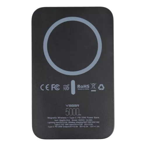 Powerbank - MagSafe - 5000 mAh - fekete - Veger PD QC3.0 -20W