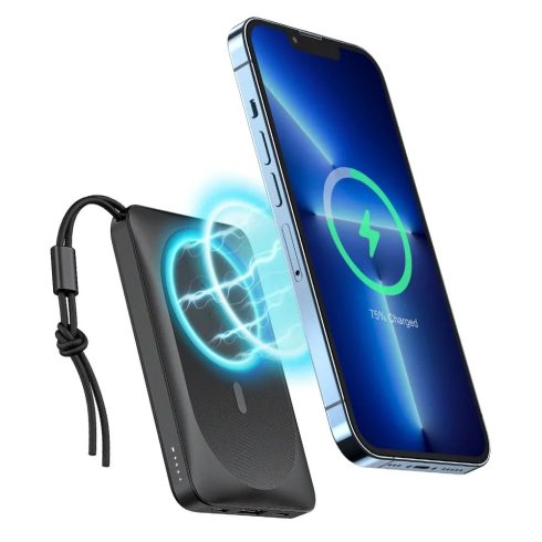 Power Bank, VEGER 10000 mAh Vezetéknélküli töltés és MagSafe PD QC3.0 2A 20W MagOn (VP1151 / W1151) black (fekete)