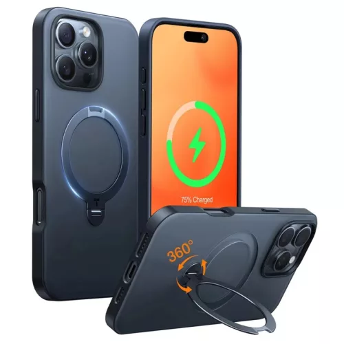 iPhone16 Pro - Hátlap tok MagSafe - fekete - Torras Ostand Spin