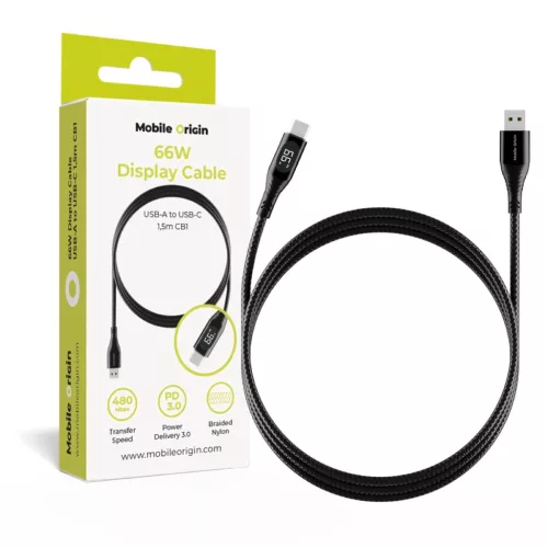 Adatkábel - 1,5M - USB-A - USB-C - szőtt - fekete - MobileOrigin
