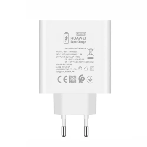 Hálózati adapter - 66W - USB-A - fehér - Huawei Super Charge