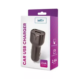 Autós adapter - 1x USB-A - fekete - 2.4A - Setty 