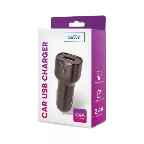 Autós adapter - 1x USB-A - fekete - 2.4A - Setty 
