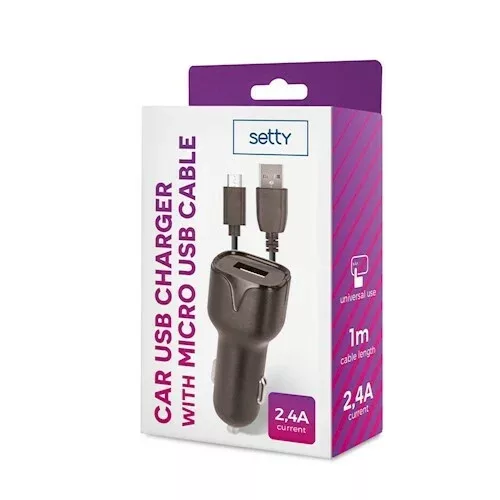 Autós tölto - USB-A + USB-Micro 1m - fekete - Setty