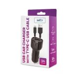 Autós tölto - USB-A + USB-C 1m - fekete - Setty
