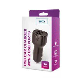 Autós adapter - 2x USB-A - fekete - 3A - Setty