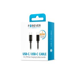 Adatkábel, Forever USB-C to USB-C 60W (fekete)