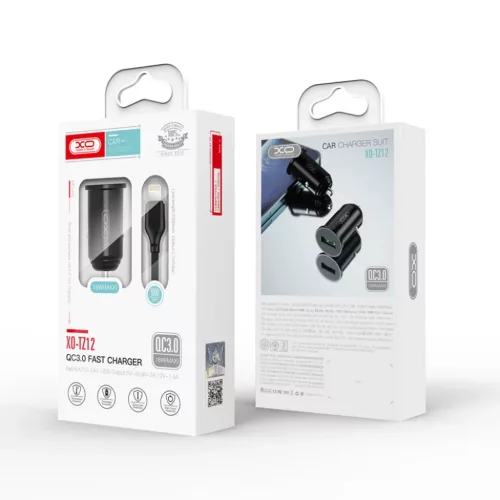 Autós töltő - USB-A + USB-C kábel - 18W - fekete - XO-TZ12