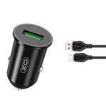Autós töltő - USB-A + USB-C kábel - 18W - fekete - XO-TZ12