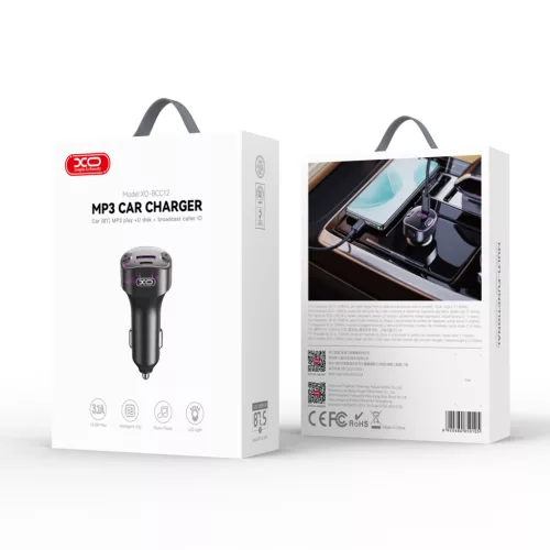 FM transmitter -  1xUSB-A 1xUSB-C 3,1A - fekete - XO  BCC12