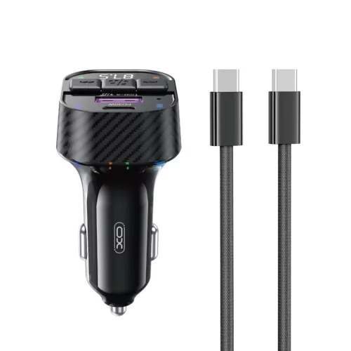 XO - FM transmitter  BCC17 Bluetooth MP3 car charger 30W black (fekete) + Adatkábel USB-C - USB-C