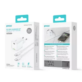   Hálózati töltő - 30W - USB-C + Type-c - fehér - BWOO GaN PD