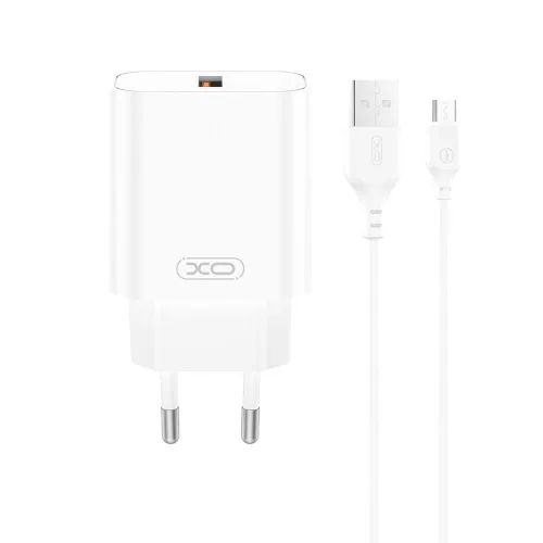 Hálózati töltő - 18W - USB-A + USB-C kábel - fehér - XO-CE33