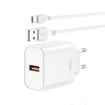 Hálózati töltő - 18W - USB-A + USB-C kábel - fehér - XO-CE33