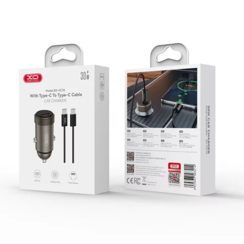 Autós tölto - 1x USB-C + USB-C - USB-C adatkábel - fekete - XO CC70 PD 30W