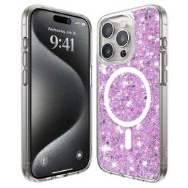   iPhone15 Pro - Hátlap tok MagSafe - magenta - csillámos - Techsuit Sparkly