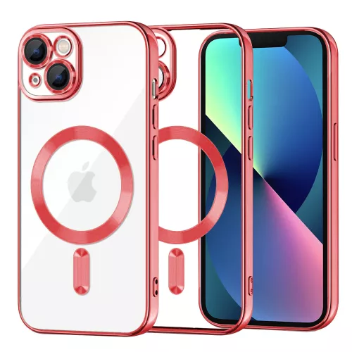 iPhone 13 - Hátlap tok MagSafe - átlátszó-piros -Luxury Crystal MagSafe