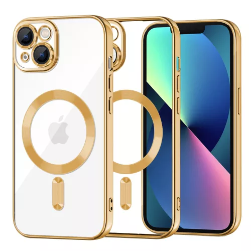 iPhone 13 - Hátlap tok MagSafe - átlátszó-arany - Luxury Crystal MagSafe