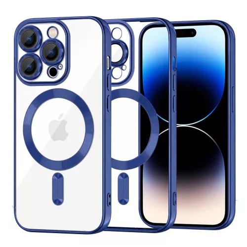 iPhone14 Pro - Hátlap tok MagSafe - sötétkék - Techsuit Luxury Crystal