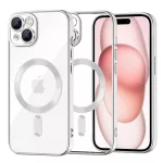 iPhone15 - Hátlap tok MagSafe - ezüst - Techsuit Luxury Crystal