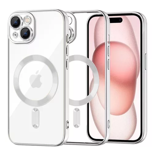 iPhone15 - Hátlap tok MagSafe - ezüst - Techsuit Luxury Crystal