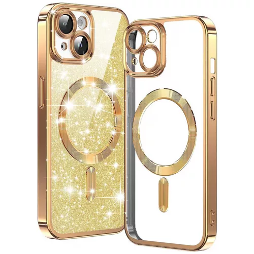 iPhone14 Plus - Hátlap tok MagSafe - arany - Techsuit Luxury Glitter