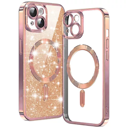 iPhone14 Plus - Hátlap tok MagSafe - rose gold - Techsuit Luxury Glitter
