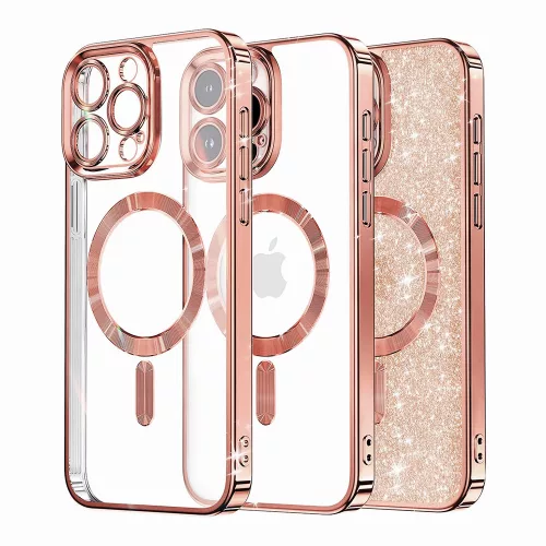 iPhone14 Pro - Hátlap tok MagSafe - rose arany - Techsuit Luxury Glitter