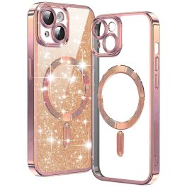   iPhone15 Plus - Hátlap tok MagSafe - rose arany - Techsuit Luxury Glitter
