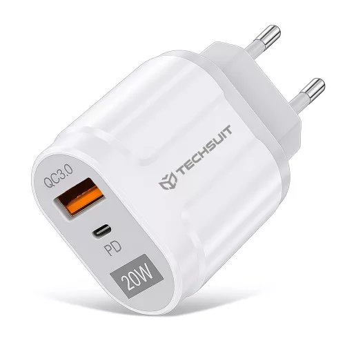Hálózati adapter - 20W - USB-C - USB-A - fehér - Techsuit CHPD038