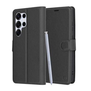   Techsuit - Leather Folio Notesz tok - SAMSUNG  S25 Ultra - Black (fekete)