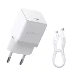 Hálózati töltő - 20W - USB-C + Type-c - fehér - Baseus