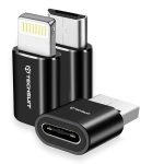 Techsuit - (3 db) Premium OTG Adapter TriFlashX (A19) - 1xUSB-C to USB, 1x USB-C to Micro-USB, 1xUSB-C to Lightning - fekete