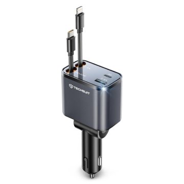   Autós adapter, Techsuit  USB-C - Lightning, USB 2.4A, PD30W, 69W