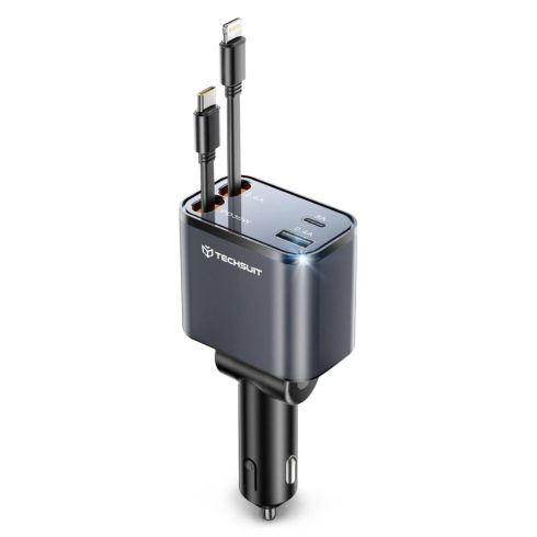 Autós adapter, Techsuit  USB-C - Lightning, USB 2.4A, PD30W, 69W