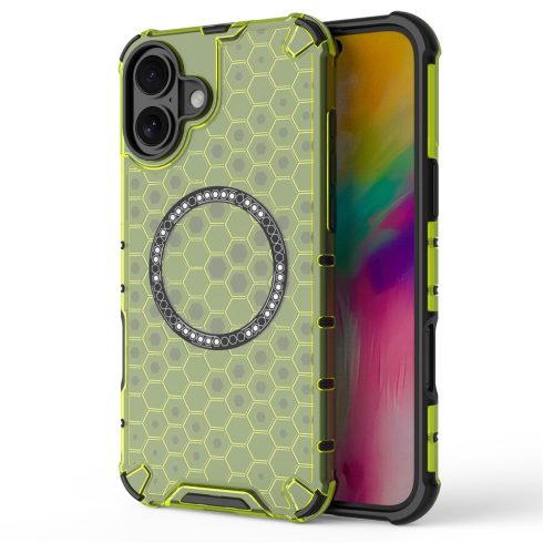iPhone16 -  Hátlap tok MagSafe - zöld - HoneyComb Shield - Techsuit 