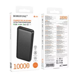   Powerbank - 10000mAh - 2xUSB-A, USB-C - fekete - QC 3.0 - Borofone (BJ80)