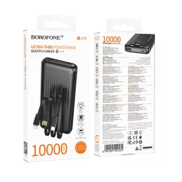   Powerbank - 10000 mAh -USB,USB-C,Lightning kábel - fekete - Borofone (BJ79)