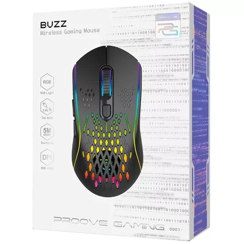 Gamer egér - Vezeték nélküli - USB-C töltős - fekete - Proove Buzz (WMBU000