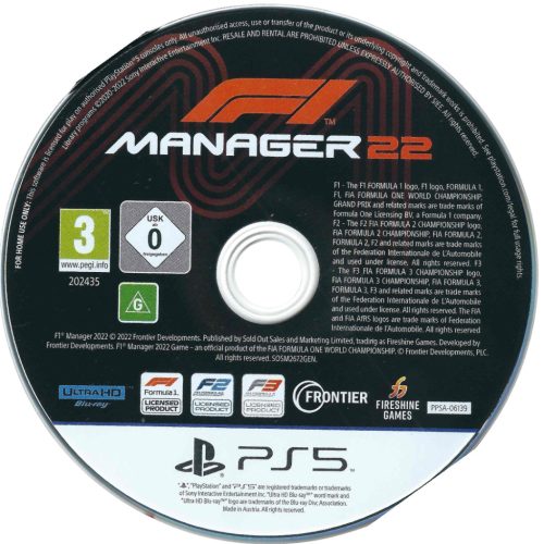 Konzol játék, PS5 F1 Manager 22 Használt Borító nélküli