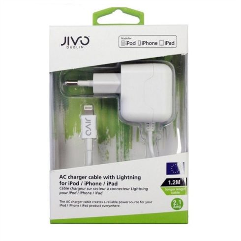 Jivo JI-1523 hálózati lightning töltő fehér 2,1A (MFI)