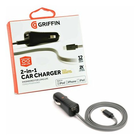 Griffin GC39941 autós USB Dual töltő + lightning adatkábel 2A
