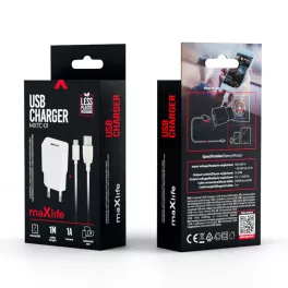 Hálózati töltő, Maxlife MXTC-01 2,1A + USB-C (fehér)