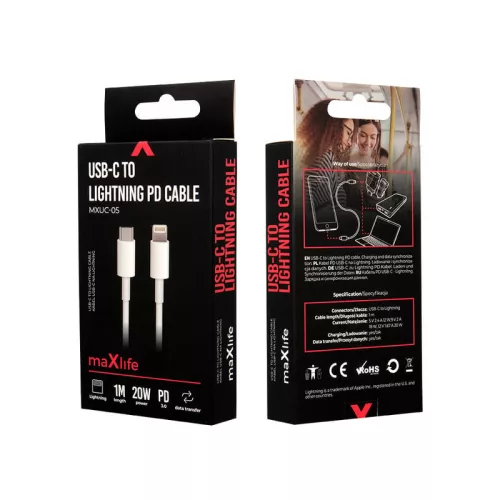Adatkábel, Maxlife MXUC-05 USB C - Lightning (fehér)