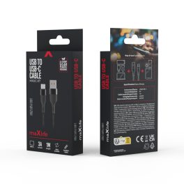   Adatkábel - 1M - USB-A - USB-C - szött - fekete - MaxLife MXUC-07